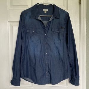 Calvin Klein Chambray Pearl Snap Button Down Shirt